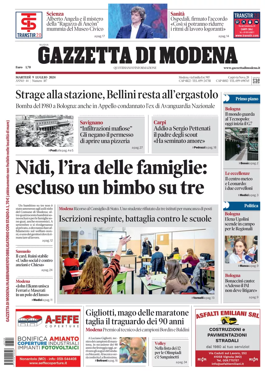 Prima-pagina-gazzetta di modena-oggi-edizione-del-2024-07-09